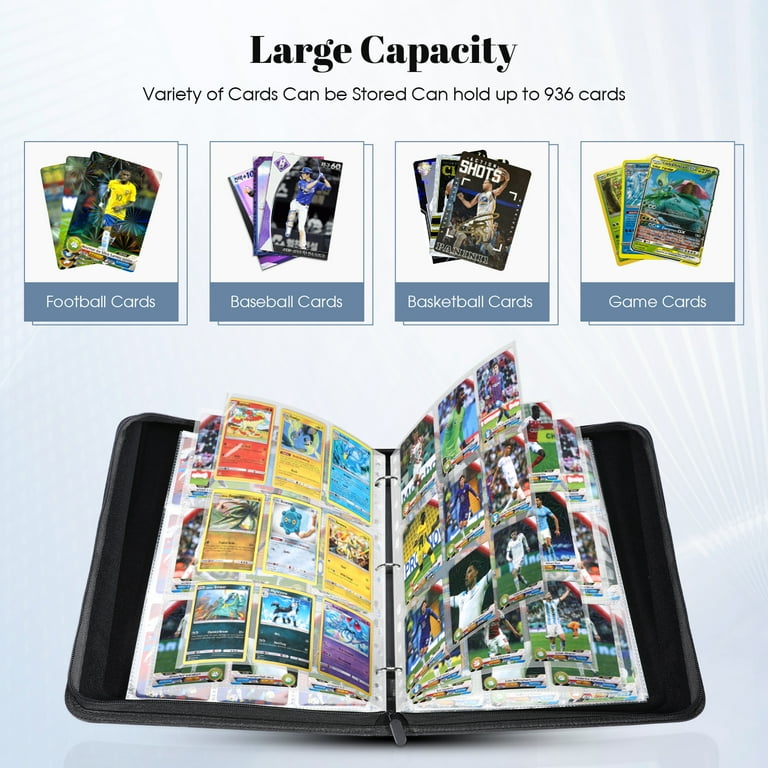 Sports Card Organizer 900 Pocket Baseball Card Binder Zippered PU Leather Album With 50 Sleeves, Holds Sports, MTG, Pokmon Cards, Portable With Wrist Strap Portable Card Collection Album Sports Card Organizer 900 Pocket Baseball Card Binder Zippered PU Leather Album With 50 Sleeves, Holds Sports, MTG, Pokmon Cards, Portable With Wrist Strap Portable Card Collection Album