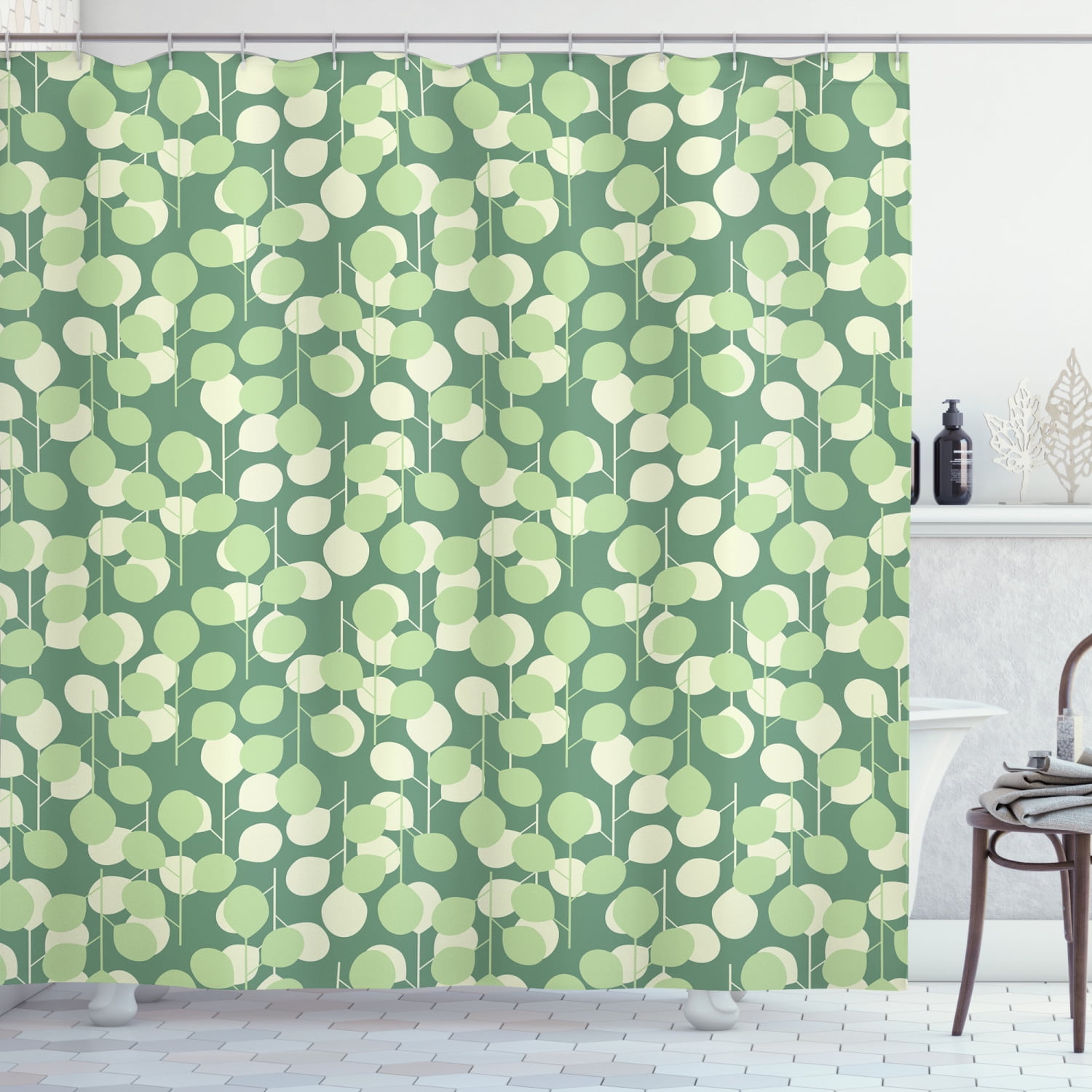 Waterproof Fabric Dark Green Fern Leaves Shower Curtain Liner Bathroom Set Hooks 