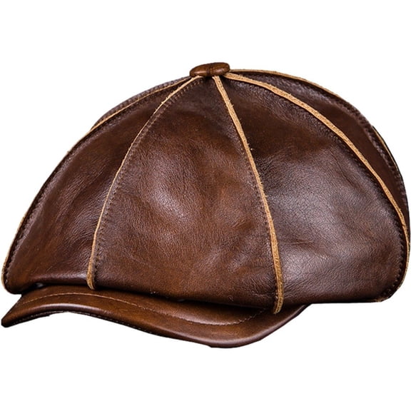 Men's Genuine Leather Warm Octagonal Cap Adjustable Newsboy Beret Elegant Cowhide Tongue Cap Fashion Flat Cap Fishing Hat
