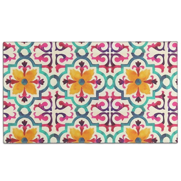 Yellow Ethnic Floral Pattern Door Rugs,Washable Non Slip Door Mats Indoor,Decorative Door Mats,Entry Mat Indoor for Entrance,Bedroom,Kitchen,Bathroom,17"x30"