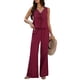 thumbnail image 1 of Conjunto de 2 Piezas para Mujer: Chaleco con Cuello en V y Cintura con Lazo, Pantalones Casuales de Pierna , Color Vino Tinto , Talla XL, 1 of 9