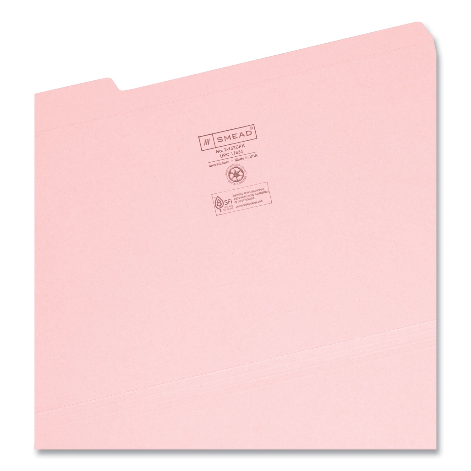 Smead 17634 File Folders, 1/3 Cut, Reinforced Top Tab, Legal, Pink,100/Box