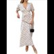thumbnail image 1 of Vestido Bohemio Floral de Verano para Mujer, Informal, Cruzado, con Escote en V, Mangas con Volantes, Cinturón y Dobladillo Plisado. Rosa S, 1 of 10