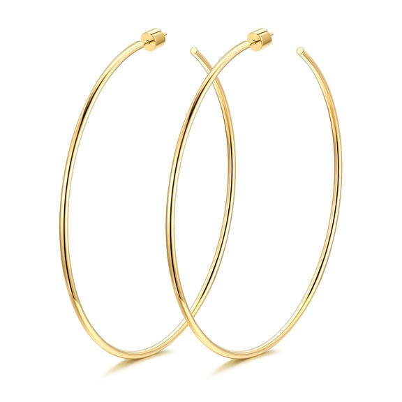 FindChic Large 14K Gold Plated Hoop Earrings for Women Stainless Steel Loop Earrings Hypoallergenic Open Hoops Minimalist Christmas Stuffers Jewelry Gifts for Her - 70mm
