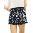 thumbnail image 4 of REFINED ATTIRE Women's Floral Printed Lace Trim Elastic Waist Shorts L Blue-feather, 4 of 8