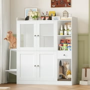 Homfa Cat Litter Box Furniture with Drawer & Iron Doors, Wooden Cat Washroom Box Cabinet, Indoor Pet House Cat Storage Cabinet for Living Room