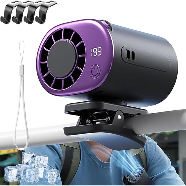 Ventilateur de Climatisation à Pince pour Voiture 2026 avec Affichage LED - Rotation à 360°, 100 Vitesses Réglables, Ventilateur de Refroidissement Rechargeable par USB pour Parapluie, Bureau, Camping, Gym, Plage, Maisons (Noir)