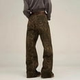 thumbnail image 3 of Pantalones vaqueros de leopardo marrón para mujer y hombre, pantalones de mezclilla para mujer, pantalones de pierna ancha, ropa de calle, Hip Hop, Vintage, 3 of 5