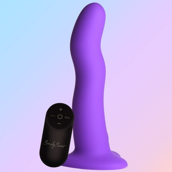Simply Sweet Wavy 21X Vibrating Silicone Dildo for Women with Suction Cup & Remote control, Purple