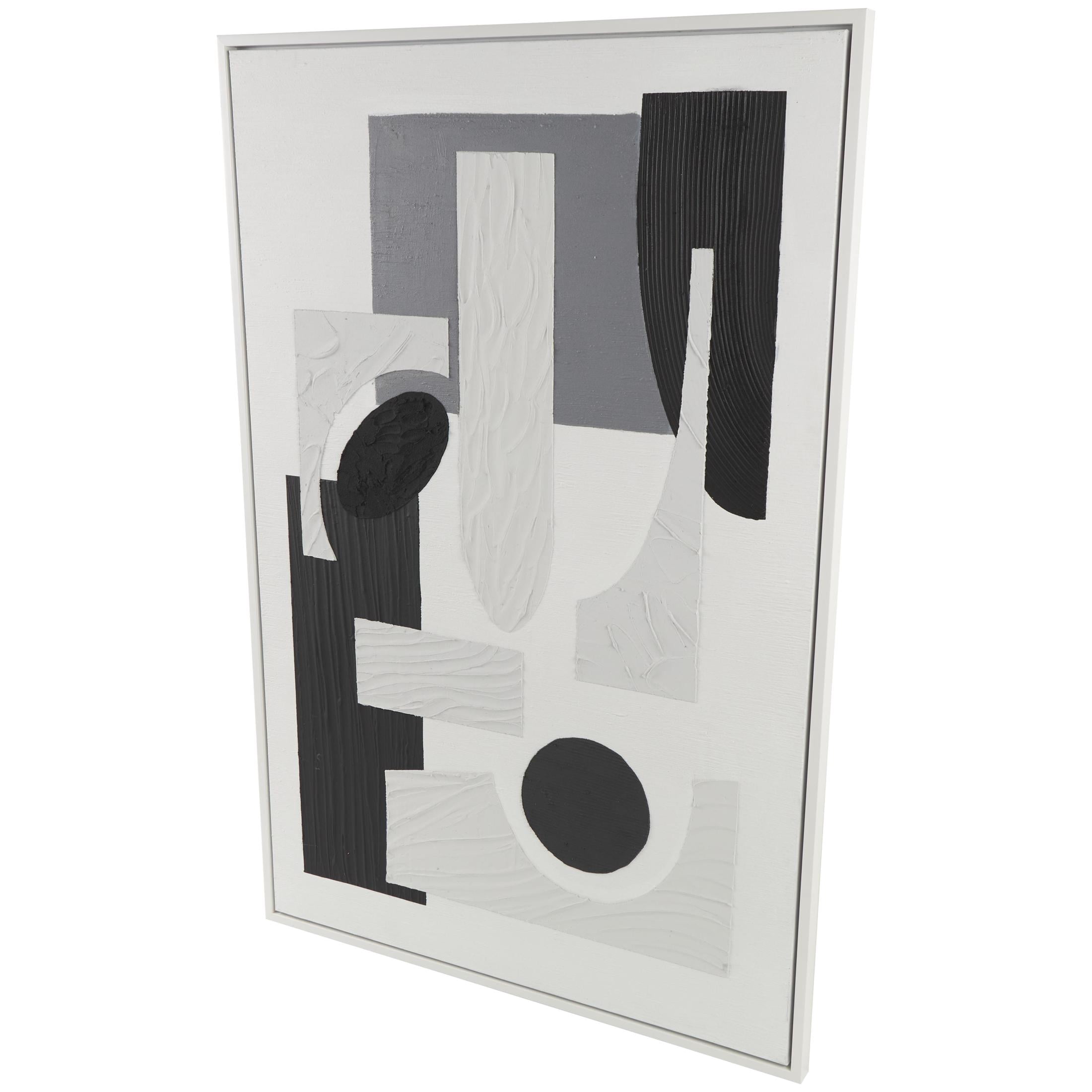 40" x 59" Textured Geometric Framed Wall Art with Various Shapes and Black Accents, by DecMode