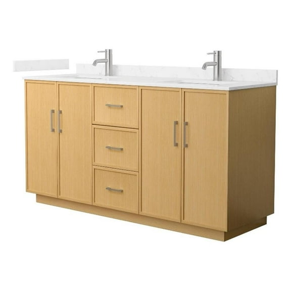 Elan TK 66" Light Oak Double Vanity Carrara Cultured Marble Top & Nickel Trim