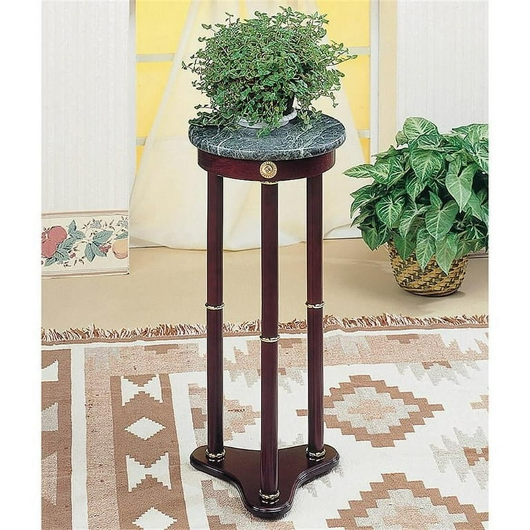 Bowery Hill Round Marble Top Plant Stand in Merlot and Green