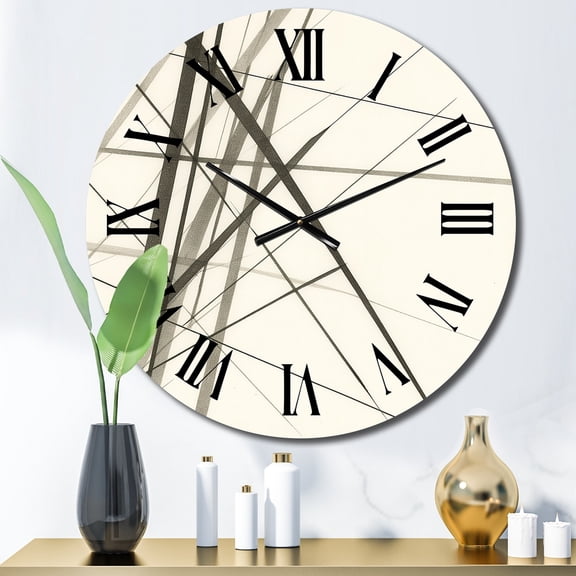 Designart "Contemporary Minimalist Black and White V III" Abstract Shapes Oversized Wall Clock