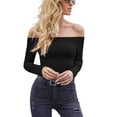 thumbnail image 3 of Sedceaty Women Short Shirt, Long Sleeve Off Shoulder Solid Color Casual Street Party Crop Tops, 3 of 7