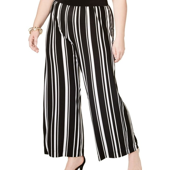 I.N.C Womens Urban Jungle Casual Wide Leg Pants, Black, Plus Size, 3X