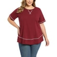 thumbnail image 1 of GRACE & GRANDEUR Camisetas de Verano para Mujeres de Talla Grande, de Manga Corta, Cuello Redondo, Blusas Sueltas de Punto 1X Burdeos, 1 of 6