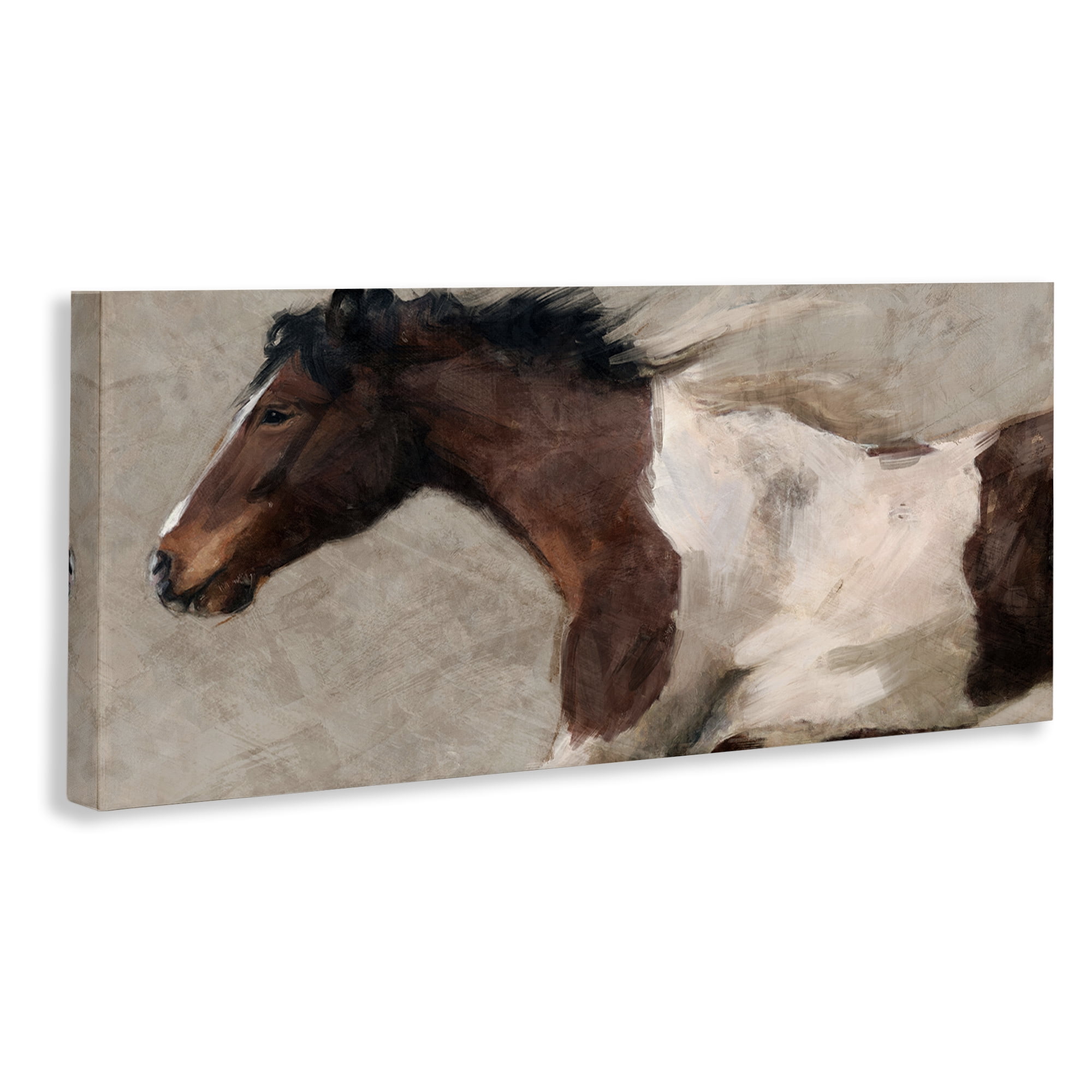 Stupell Industries Dashing Brown Horse Animals Painting Wrapped Canvas Art Print Wall Art, 30 x 13