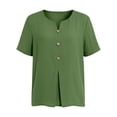 thumbnail image 5 of Womens Short Sleeve Tops Button Down Shirt Soft Solid Color Summer Daily Wear Army Green L, 5 of 6