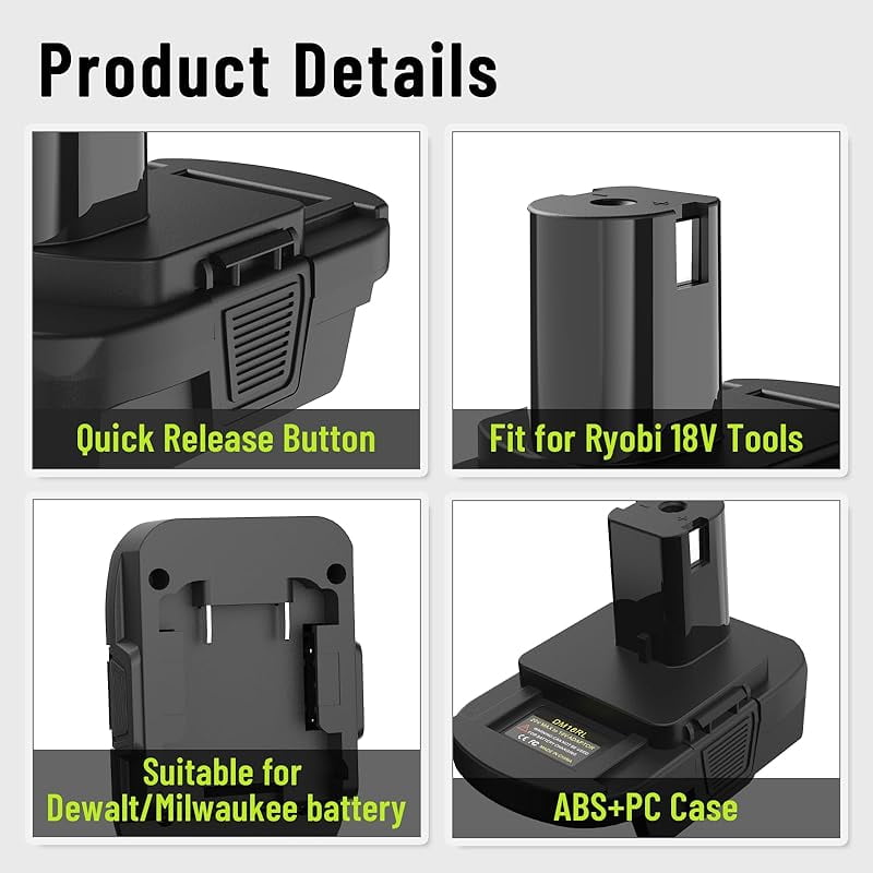 DM18RL Battery Adapter Converter with USB & Type-C Port for Use with Ryobi 18V Lithium Battery Tools, Converts De*Walt 20V Li-ion or Mil*Wau*kee 18V Li-ion Battery to Ryobi 18V Li-ion Battery