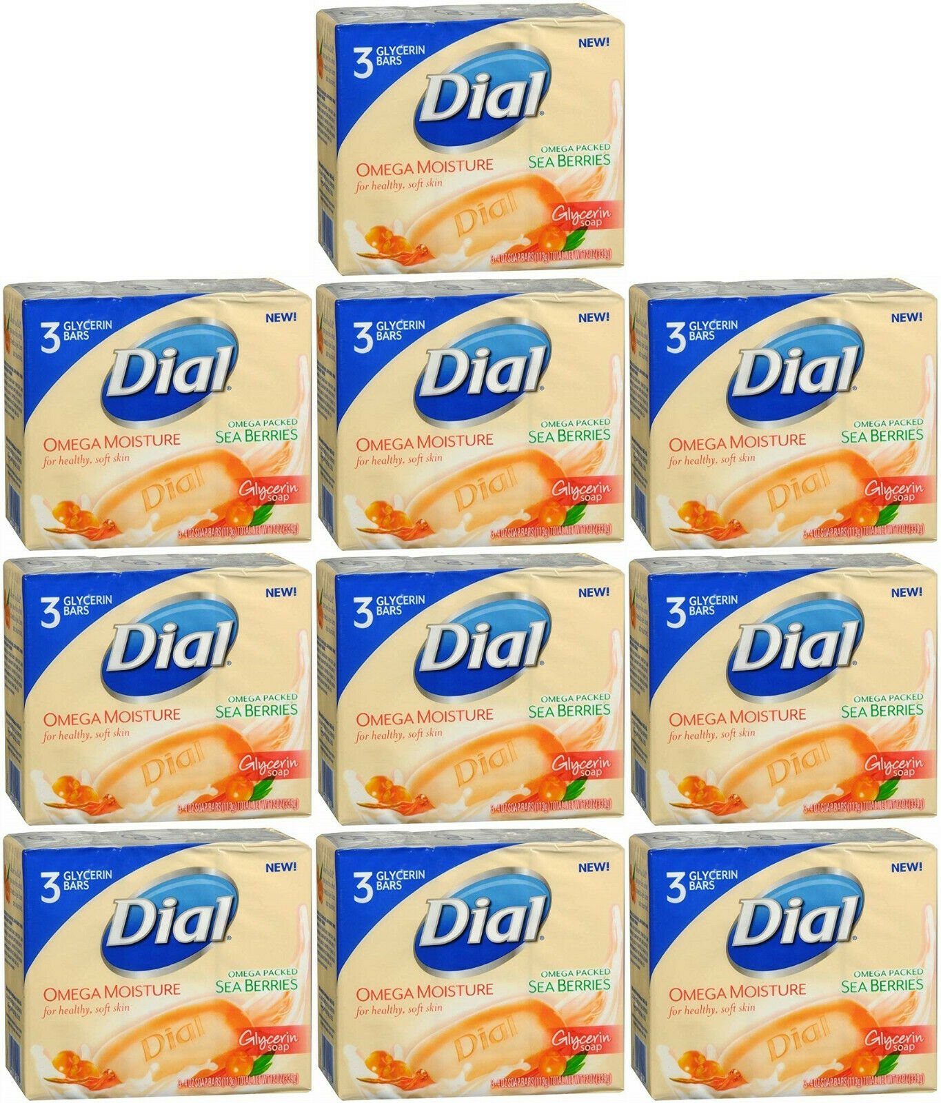 Dial Omega Moisture Sea Berries Glycerin Bar Soap, 4 Ounce, 3 Count