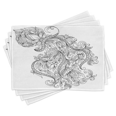Ambesonne Art Place Mats Set of 4, Floral Astrology Aquarius, Standard Size, Black White