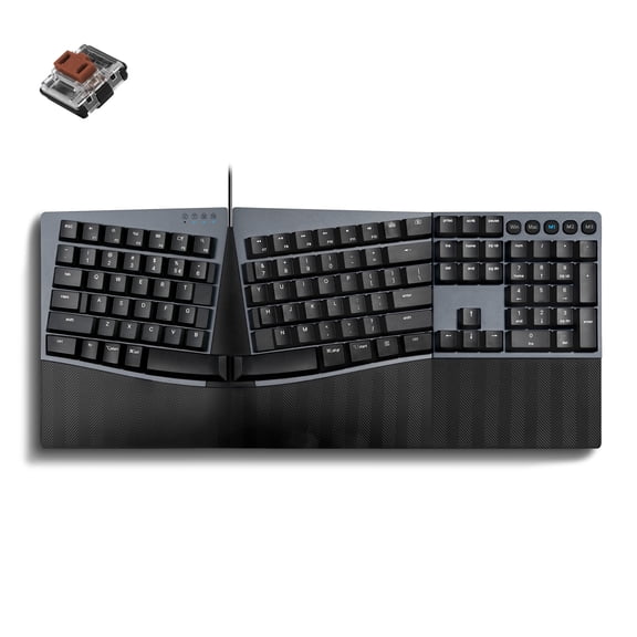 Perixx PERIBOARD-535BR [Firmware Updated] Wired Ergonomic Mechanical Keyboard - Full-Size - Low-Profile Brown Tactile Switches - NKRO Anti-Ghosting - Compatible with Windows and macOS