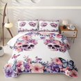 thumbnail image 2 of Homewish Cute Floral Skull Quilt Full for Boys Girls, Rose Butterfly Spring Spooky Full Bedspread Sets, 3 Pieces, 2 of 7