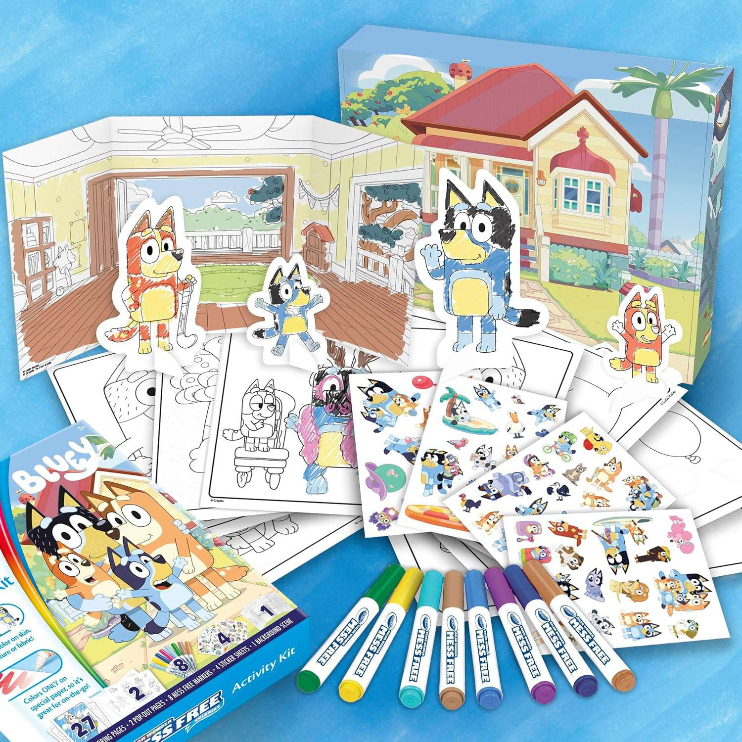Crayola Color Wonder Bluey Activity Kit, 27 Mess Free Coloring Pgs, 8 Markers, Stickers, Arts & Crafts, Creative Gifts for Toddlers, 3+