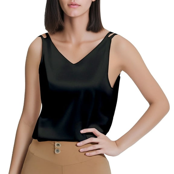 Black Womens Summer Tops V Neck Large Size Suspender Vest In Summer Versatile Temperament Sleeveless Top Going Out Tops for Women