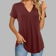 thumbnail image 2 of Lenpel Women's Trendy Tops Summer V Neck Short Sleeve Pleated Dressy Casual T Shirts Tunic Tee Blouses, 2 of 7