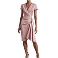 thumbnail image 2 of ClodeEU Women's V Neck Ruched Wrap Dress,Short Sleeve Bodycon Casual Party Dress Pink,Women's Plus S, 2 of 5