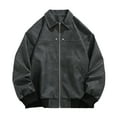 thumbnail image 2 of Maoxin Leather Jacket Men Men's Solid Color Long Sleeved Flip Collar Pocket Button Zipper Leather Jacket Coat Plus Size Leather Jacket Black M, 2 of 4