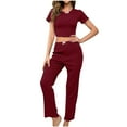thumbnail image 3 of Bovxnpu Summer Casual Outfits For Women, 2 Piece Lounge Sets, Women's Fashion Casual Solid Color Short Sleeve Round Neck Top And Shorts Set XL, 3 of 6