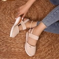 thumbnail image 5 of Modsatep Women's Closed Toe Platform Wedge Sandals Comfortable Ankle Strap Summer Dressy Espadrilles Low Heels Shoes Beige 6.5, 5 of 8