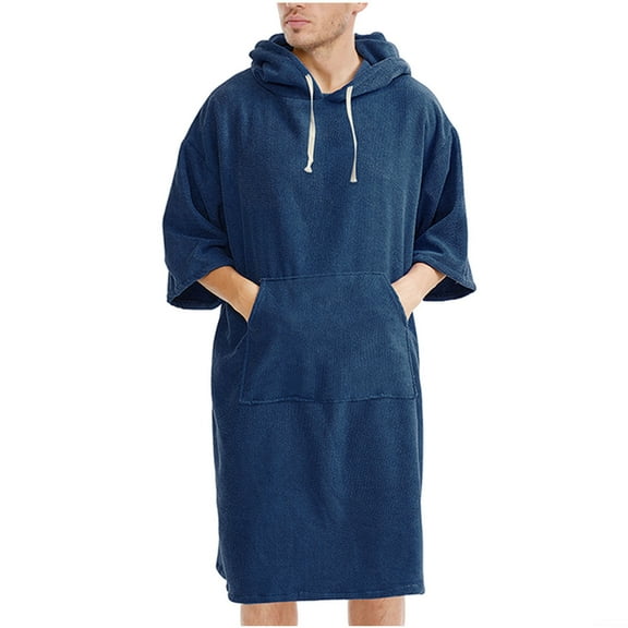 Virmaxy Womens Cover Ups Wraps And Men Solid Color Terry Bathrobe Beach Surfing Swimming Thickened Warm Pocket Beach Hooded Cape Navy One Size