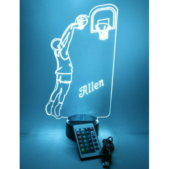 Sports Team Player Fan Name Night Light Up Lamp LED Personalized Any Name Custom Table Lamp, It's Wow, with Remote 16 Colors Changing, Free Engraving, Great Gift (Basketball Player Team)