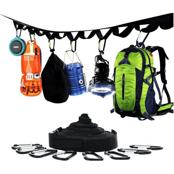 Woaeety Campsite or Garden Supplies Storage Strap with 8 Hooks | Hanging Your Camping Gear from a Tree | Vertical or Horizontal Organizer