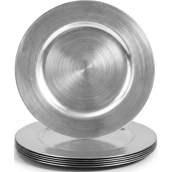 6 Pack Silver Charger Plates, 13 Inch Plastic Charger Plates Round Plate Chargers, Silver Decorative Dinner Plate Chargers for Wedding, Party, Table Setting, Event Decoration