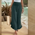 thumbnail image 2 of Mohiass Palazzo Smocked Waist Pants for Women Summer Flowy Ruffle Hem Pants Wide Leg Boho Linen Trousers Beach 2025 Pants with Pockets Dark Green M, 2 of 8