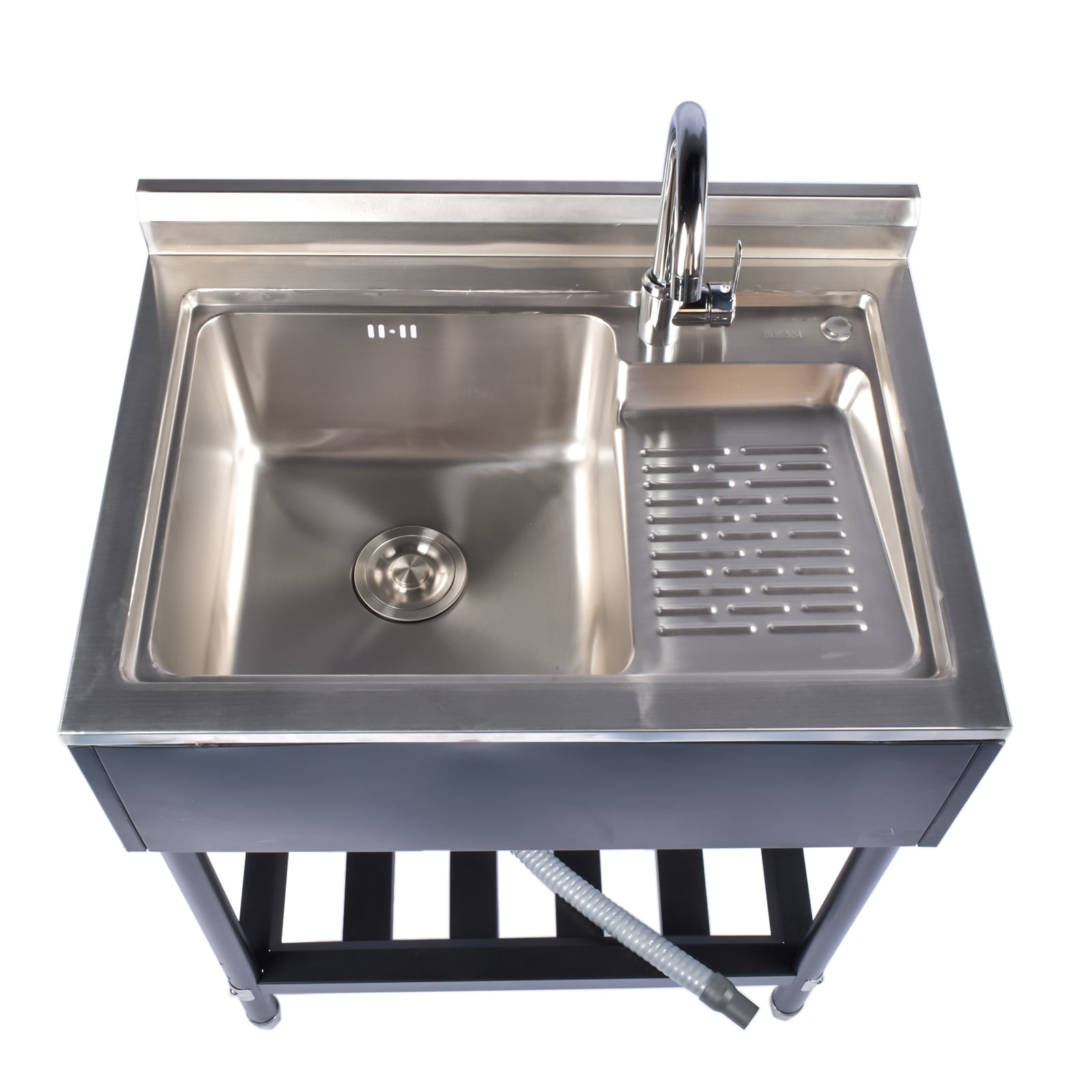 23.8'' Stainless Steel Sink Laundry Tub, Free Standing Laundry Sink with Washboard, Commercial Utility Tub with Cold & Hot Water Faucet for Garage Laundry Room Kitchen