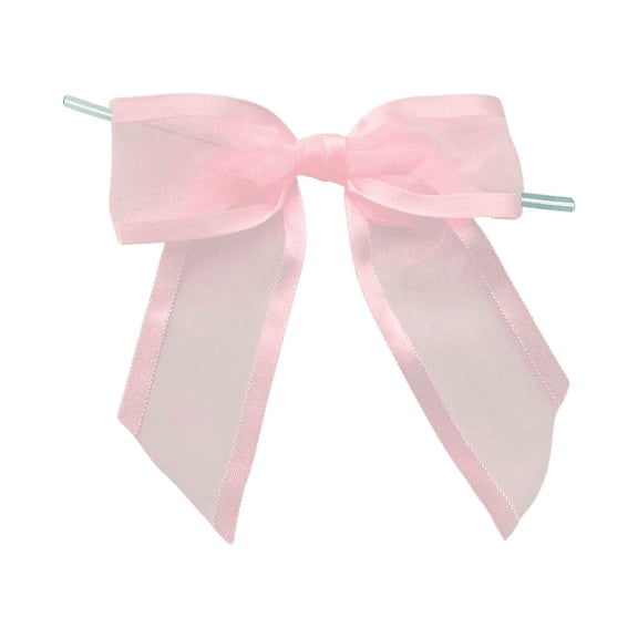 Pre-Tied Pink Organza Bows - 4 1/2” Wide, Easter, Spring, Mother's Day, Valentine’s Day, Gift Wrap, Breast Cancer Awareness, Wedding Bows, Birthday Gift, Basket, Gender Reveal, Baby Shower