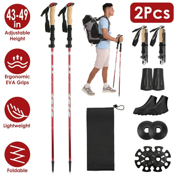 2Pcs Collapsible Aluminum Walking Sticks with EVA Foam Grips, Adjustable Folding Hiking Poles for Backpacking Hiking Mountain Climbing