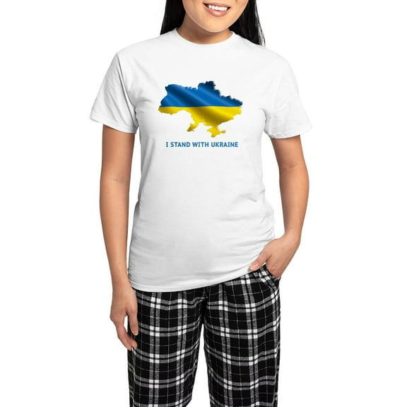 CafePress - I Stand With Ukraine Flag Ukrainian Pride Pajamas - Women's Short Sleeve Print T-Shirt and Pants Light Cotton Pajama Set