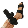 thumbnail image 4 of WRKEKC Sandals for Women Spring Summer Solid Color Flat One Strap Slides Outdoor Lightweight Beach Flip Flops, 4 of 9