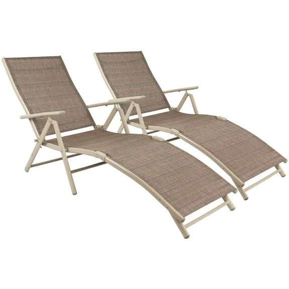 Vineego Patio Lounge Chairs Set of 2 Beach Adjustable Chaise Lounge Outdoor Pool Side Folding Recliners, Beige