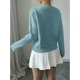thumbnail image 4 of Women'S 3D Floral Appliques Crewneck Sweaters Long Sleeve Drop Shoulder Pullovers Elegant Knit Tops Sky Blue L, 4 of 8