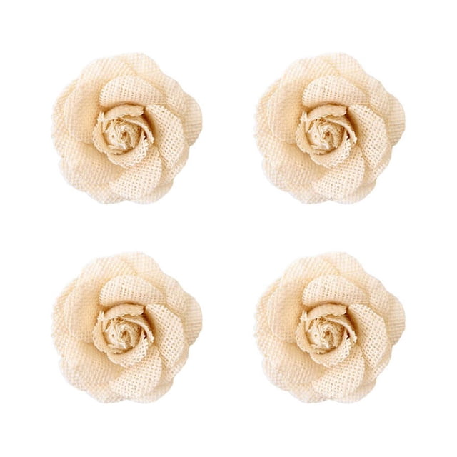 4PCS Adorno de lino de decoración de flores artificiales Adorno de flor falsa para traje de fiesta de boda (Beige)