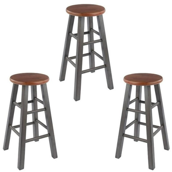Home Square 3 Piece Transitional Wood Counter Stool Set in Rustic Teak and Gray