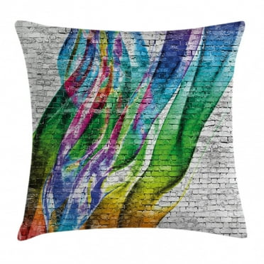 Rustic Home Decor Throw Pillow Cushion Cover, Colorful Grunge Scribbled Drawing on Surface Town Counter Culture Artisan Icon, Decorative Square Accent Pillow Case, 18 X 18 Inches, Multi, by Ambesonne