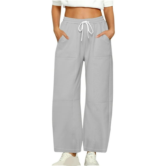 FNFYFH Womens Barrel Sweatpants High Waisted Drawstring Baggy Sweatpants Wide Leg Travel Lounge Pants with Pockets